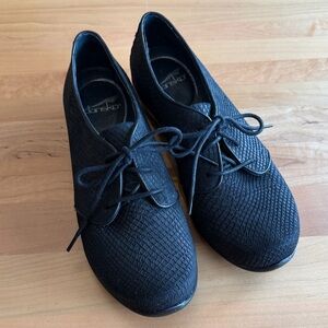 Dansko Black Textured Leather Lace-Up Flats